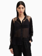 AllSaints Black Rory Lace Shirt - Image 1 of 7