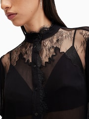 AllSaints Black Rory Lace Shirt - Image 2 of 7