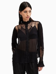 AllSaints Black Rory Lace Shirt - Image 4 of 7