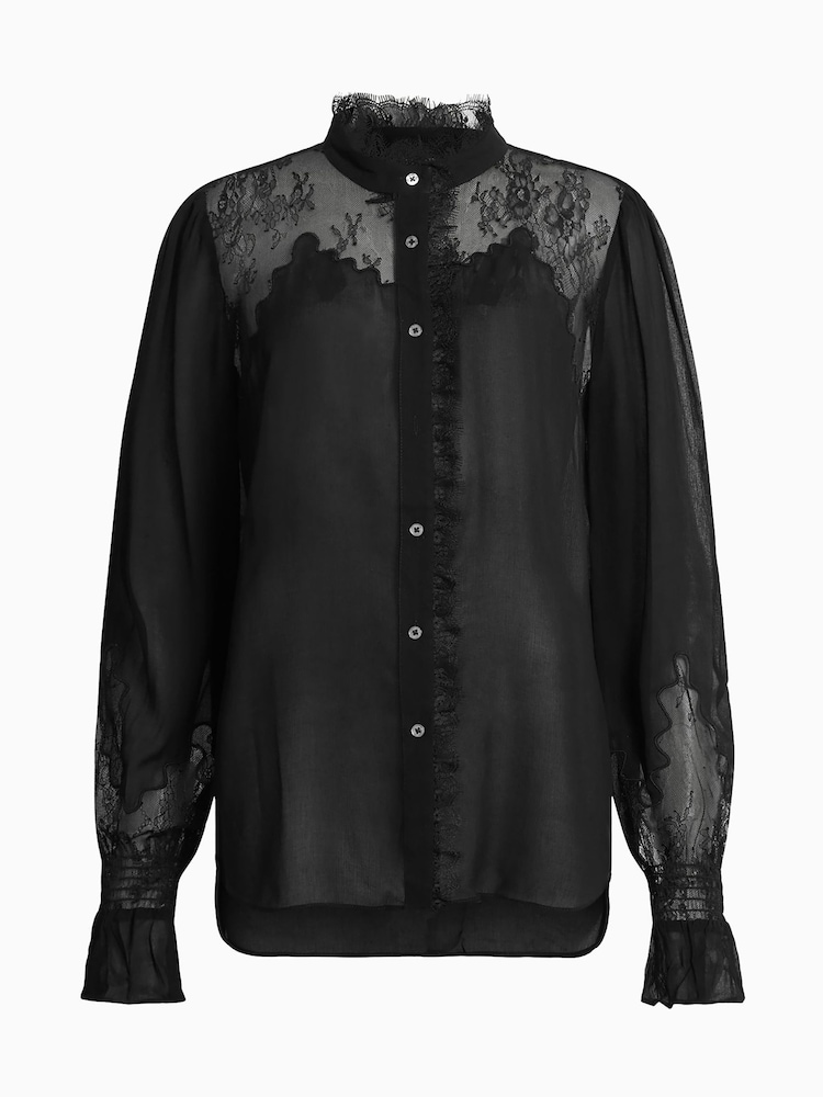 AllSaints Black Rory Lace Shirt - Image 7 of 7