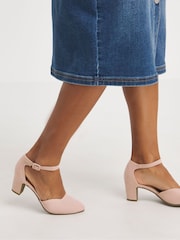 JD Williams Pink Extra Wide Fit Two Part Heeled Shoes With Ankle Strap - Image 1 of 4
