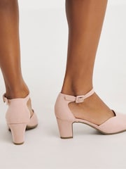 JD Williams Pink Extra Wide Fit Two Part Heeled Shoes With Ankle Strap - Image 2 of 4