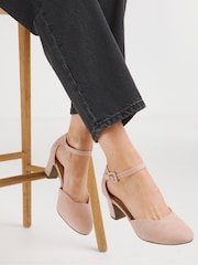 JD Williams Pink Wide Fit Two Part Heeled Shoes With Ankle Strap - Image 1 of 5