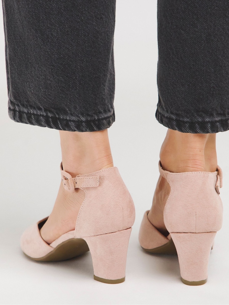 JD Williams Pink Wide Fit Two Part Heeled Shoes With Ankle Strap - Image 2 of 5