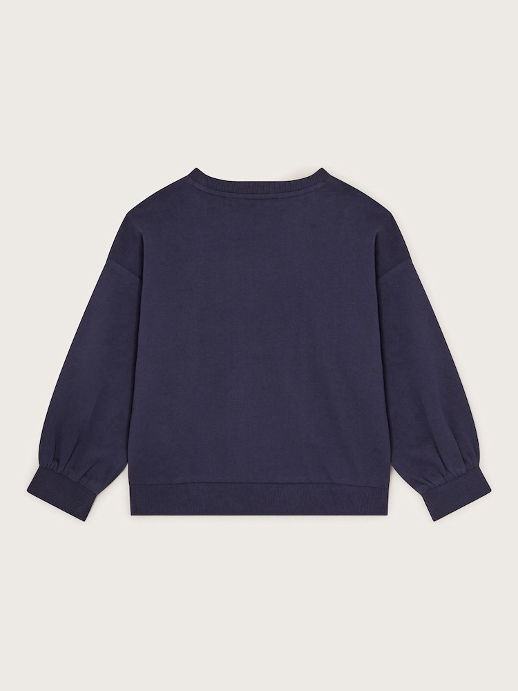 Monsoon Blue Embroidered Dinosaur 100% Cotton Sweatshirt - Image 2 of 3