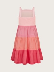 Monsoon Pink Ric Rac Colour Block Tiered 100% Cotton Dress - Image 3 of 4