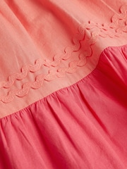 Monsoon Pink Ric Rac Colour Block Tiered 100% Cotton Dress - Image 4 of 4