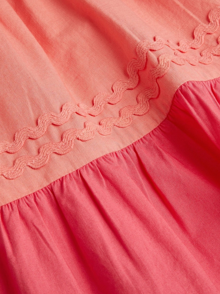Monsoon Pink Ric Rac Colour Block Tiered 100% Cotton Dress - Image 4 of 4