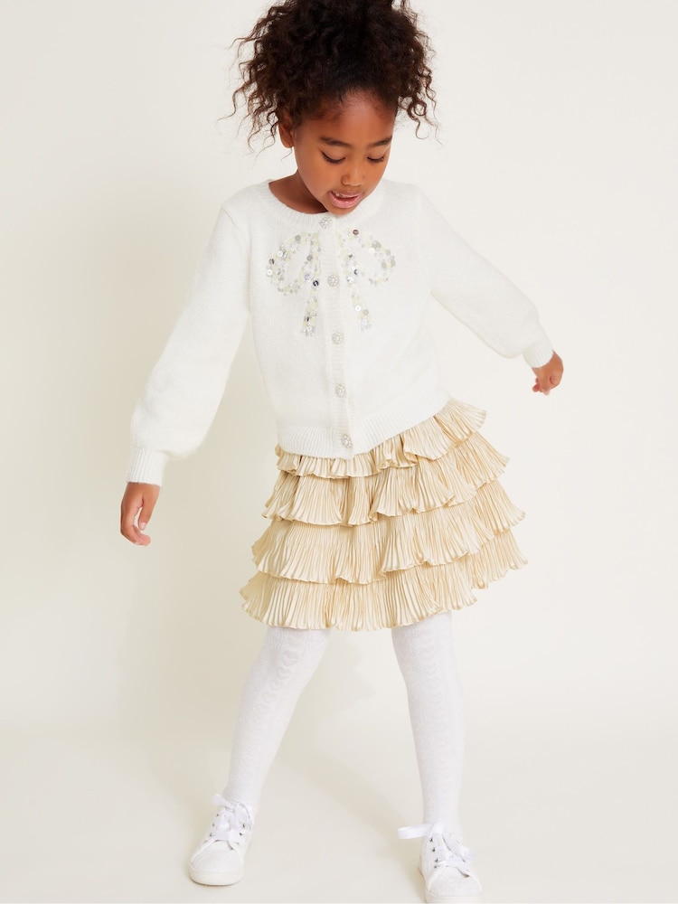 Monsoon Cream Bow Embellished Sequin Cardigan - Image 1 of 4