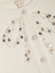 Monsoon Cream Bow Embellished Sequin Cardigan - Image 4 of 4