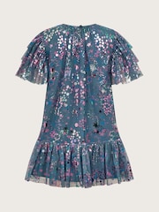 Monsoon Grey Frilly Sleeve Metallic Print Mesh Dress - Image 3 of 4