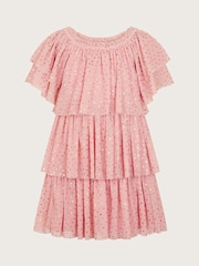 Monsoon Pink Metallic Star Tiered Mesh Dress - Image 2 of 4