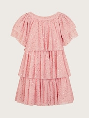 Monsoon Pink Metallic Star Tiered Mesh Dress - Image 3 of 4