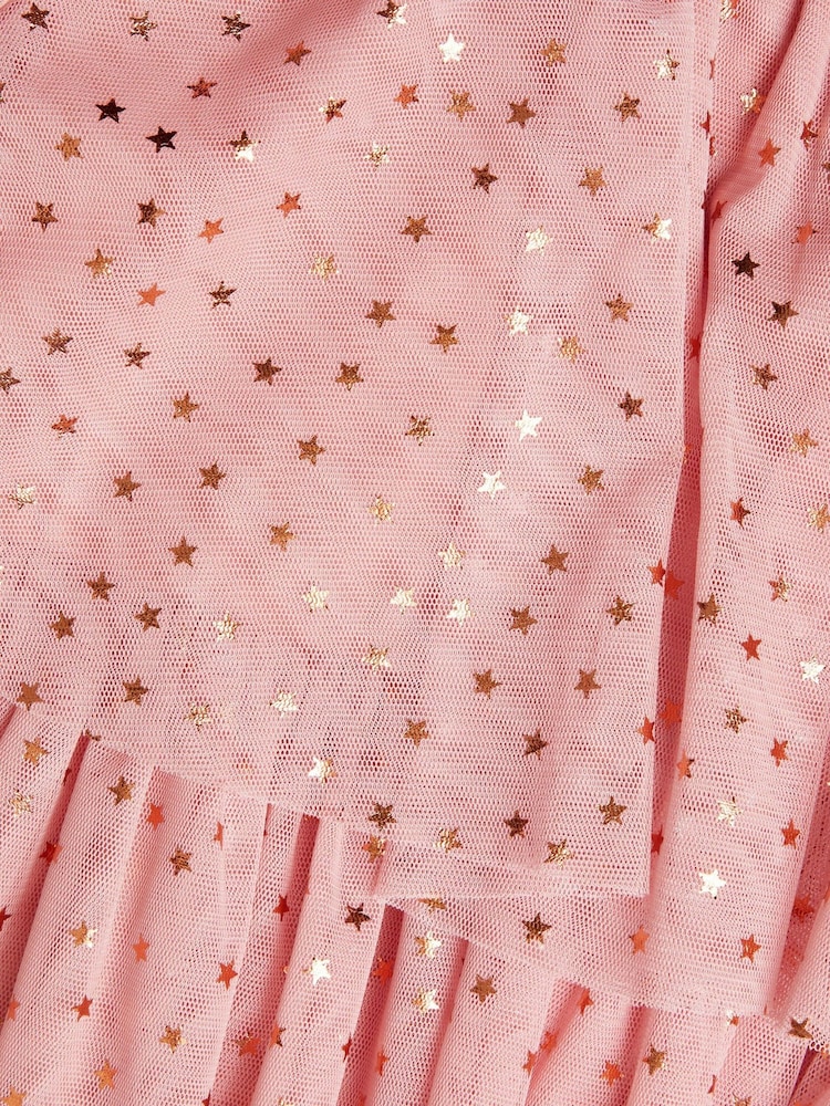 Monsoon Pink Metallic Star Tiered Mesh Dress - Image 4 of 4