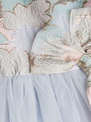 Monsoon Blue Baby Bennie Bow Jacquard Dress - Image 3 of 4