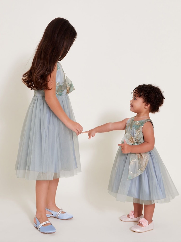 Monsoon Blue Baby Bennie Bow Jacquard Dress - Image 4 of 4