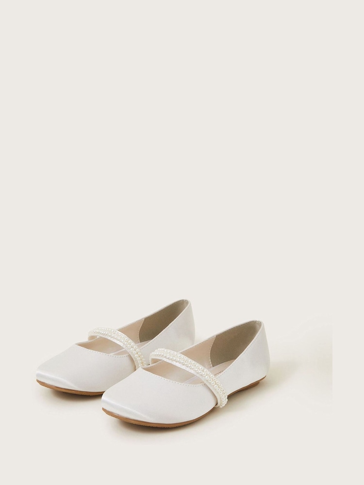 Monsoon White Pearl Strap Ballet Flats - Image 1 of 3