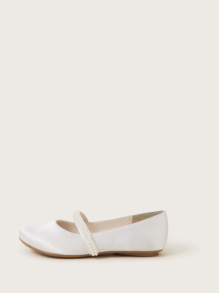 Monsoon White Pearl Strap Ballet Flats - Image 2 of 3