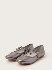 Monsoon Silver Bow Strap Metallic Ballet Flats - Image 1 of 3