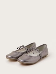 Monsoon Silver Bow Strap Metallic Ballet Flats - Image 2 of 3