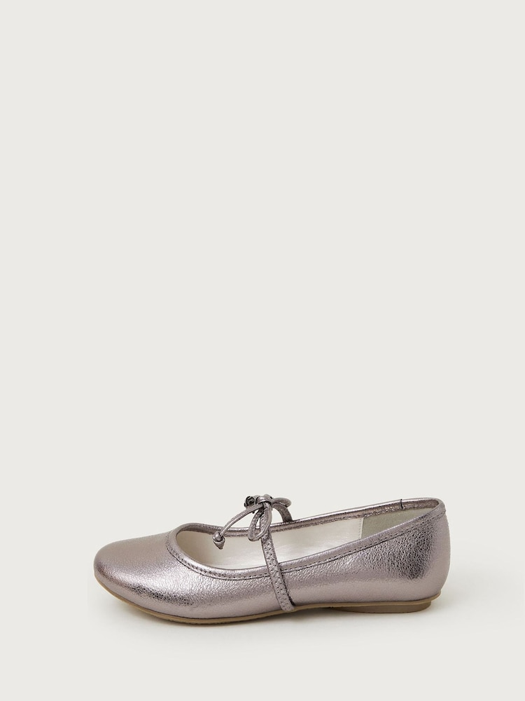 Monsoon Silver Bow Strap Metallic Ballet Flats - Image 3 of 3