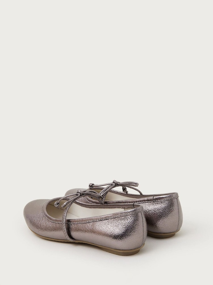 Monsoon Silver Bow Strap Metallic Ballet Flats - Image 3 of 3 Monsoon Silver Bow Strap Metallic Ballet Flats - Image 3 of 3