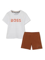 BOSS Brown Logo Baby Short Sleeve T-Shirt And Shorts Set - Image 1 of 6