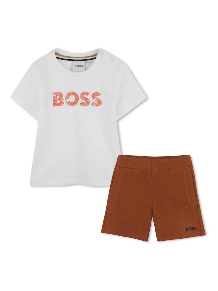 BOSS Brown Logo Baby Short Sleeve T-Shirt And Shorts Set - Image 1 of 6