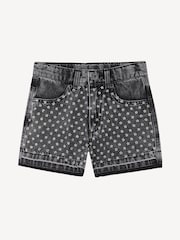 Marc Jacobs Black Logo High Waist Denim Shorts With Floral Embroidery - Image 1 of 4