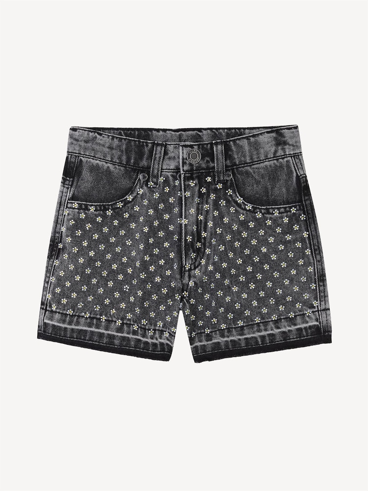 Marc Jacobs Black Logo High Waist Denim Shorts With Floral Embroidery - Image 1 of 4