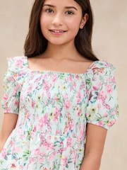 Lipsy Mint Green Floral Crinkle Jersey Puff Sleeve Dress (5-16yrs) - Image 3 of 4