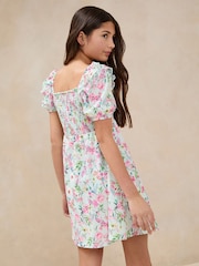 Lipsy Mint Green Floral Crinkle Jersey Puff Sleeve Dress (5-16yrs) - Image 4 of 4