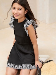 Lipsy Black/White Embroidered Sleeve Dress (5-16yrs) - Image 4 of 5