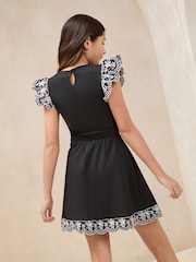 Lipsy Black/White Embroidered Sleeve Dress (5-16yrs) - Image 5 of 5