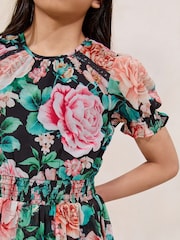 Lipsy Black Floral Puff Sleeve Dress (5-16yrs) - Image 2 of 4