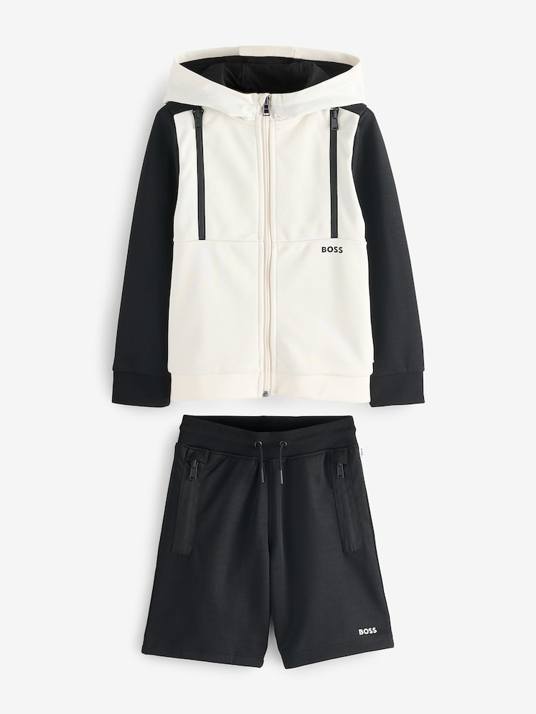 BOSS Black Logo Zip Up Hoodie And Shorts Set - Image 1 of 8