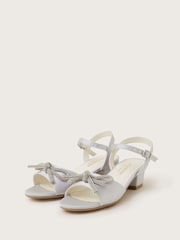 Monsoon Silver Diamante Bow Satin Heeled Sandals - Image 1 of 3