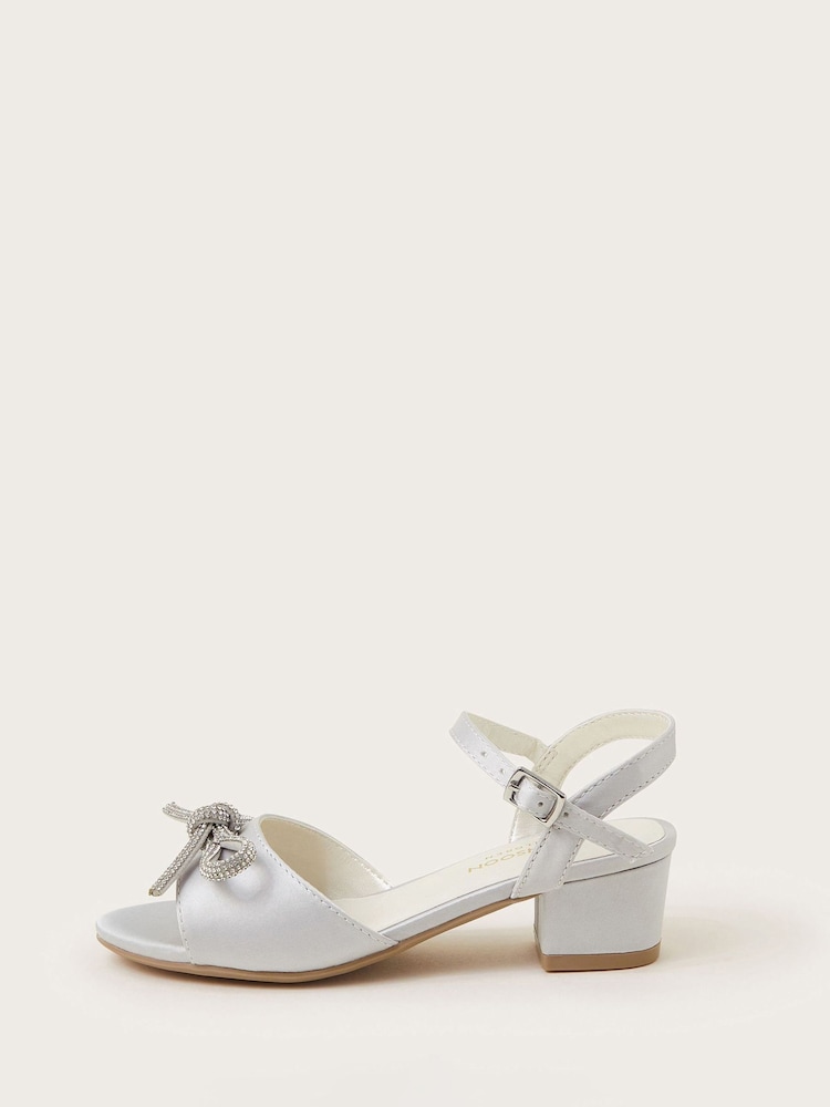 Monsoon Silver Diamante Bow Satin Heeled Sandals - Image 2 of 3