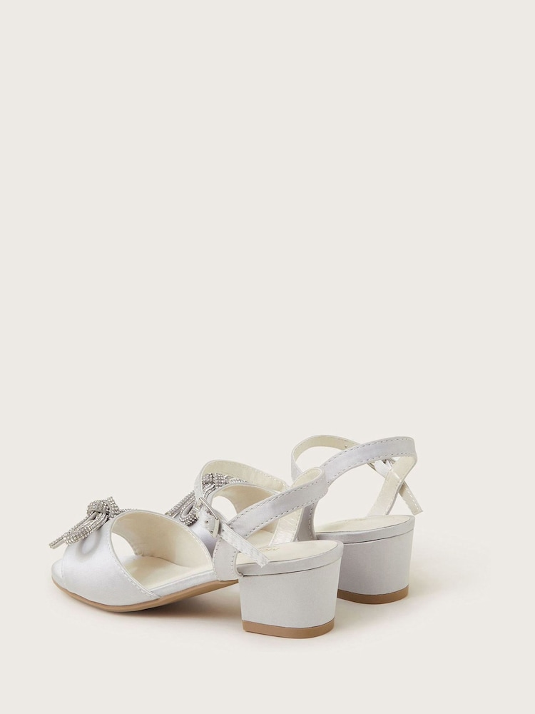 Monsoon Silver Diamante Bow Satin Heeled Sandals - Image 3 of 3