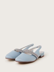 Monsoon Blue Diamante Strap Satin Slingback Flats - Image 1 of 3