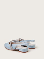 Monsoon Blue Diamante Strap Satin Slingback Flats - Image 2 of 3