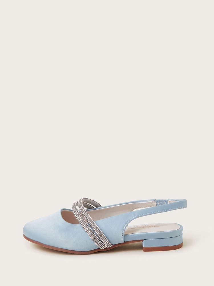 Monsoon Blue Diamante Strap Satin Slingback Flats - Image 3 of 3