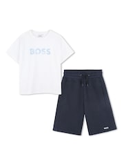 BOSS White Logo Short Sleeve T-Shirt & Short Set - Image 1 of 6