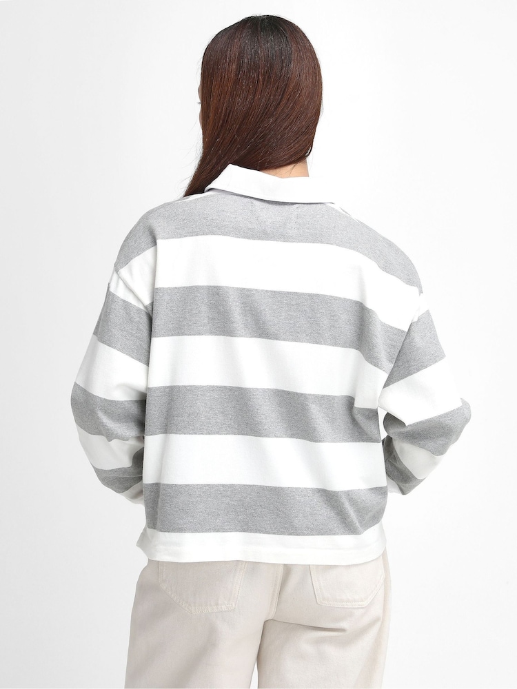 Barbour® Grey/White Marsden Rugby 100% Cotton Top - Image 2 of 6