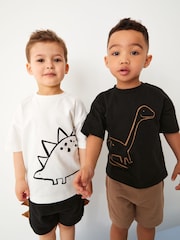 Black/Tan Dinosaur Short Sleeve T-Shirt & Shorts Set 2 Pack (3mths-7yrs) (3mths-7yrs) - Image 1 of 11