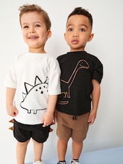 Black/Tan Dinosaur Short Sleeve T-Shirt & Shorts Set 2 Pack (3mths-7yrs) (3mths-7yrs) - Image 2 of 11