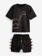 Black/Tan Dinosaur Short Sleeve T-Shirt & Shorts Set 2 Pack (3mths-7yrs) (3mths-7yrs) - Image 7 of 11