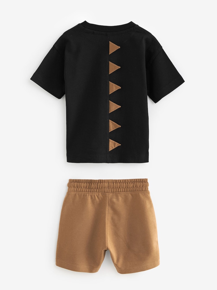 Black/Tan Dinosaur Short Sleeve T-Shirt & Shorts Set 2 Pack (3mths-7yrs) (3mths-7yrs) - Image 8 of 11