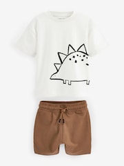 Black/Tan Dinosaur Short Sleeve T-Shirt & Shorts Set 2 Pack (3mths-7yrs) (3mths-7yrs) - Image 9 of 11