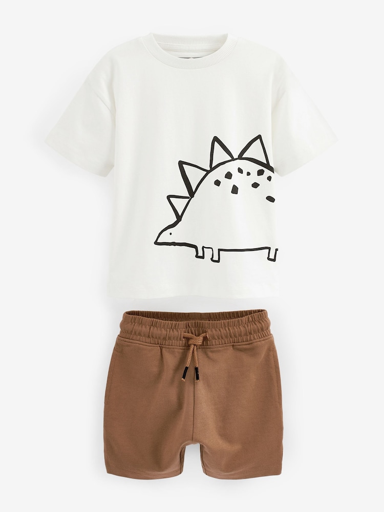Black/Tan Dinosaur Short Sleeve T-Shirt & Shorts Set 2 Pack (3mths-7yrs) (3mths-7yrs) - Image 9 of 11